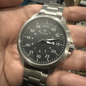 Works Elevon Hughes Aviator Stainless Steel Quartz Mens Watch 45mm- New Battery